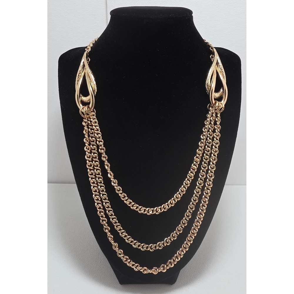 Dana Buchman Gold Tone Multi Strand Layered Statement Necklace 30 Inch